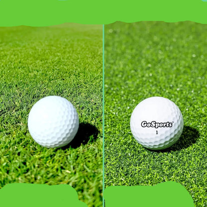 GoSports golf ball on vibrant green turf for indoor golf practice